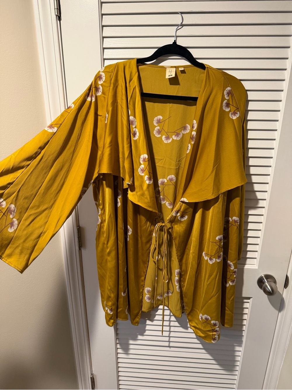 Uniqlo Mustard Floral Tie-Front Kimono Tunic